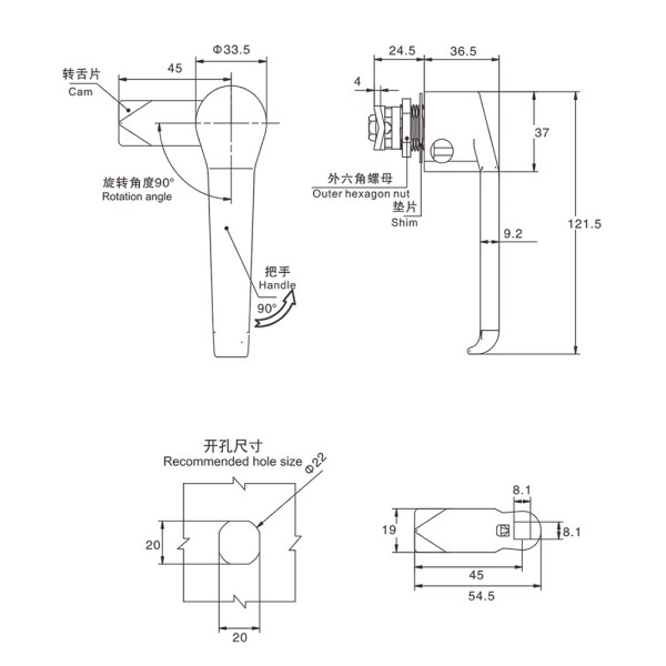 BS331, Cabinet Handle Lock, Zinc Alloy