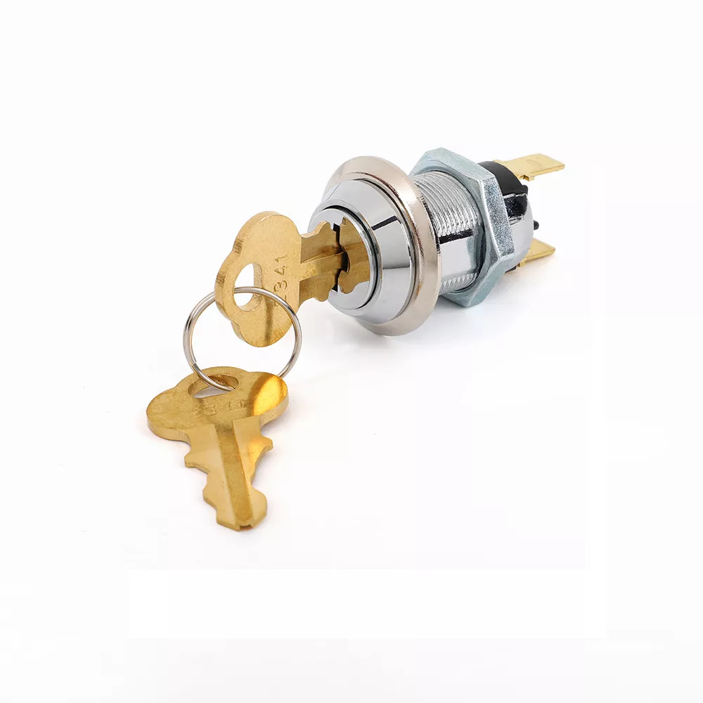 JK201, Key Lock Switch, 19mm Hole Size, Zinc Alloy, Flat Key
